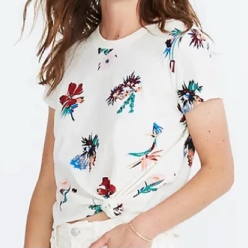 Madewell Knot Front Tee in Hawaiian Hideaway Short Sleeve Tee - Sz S